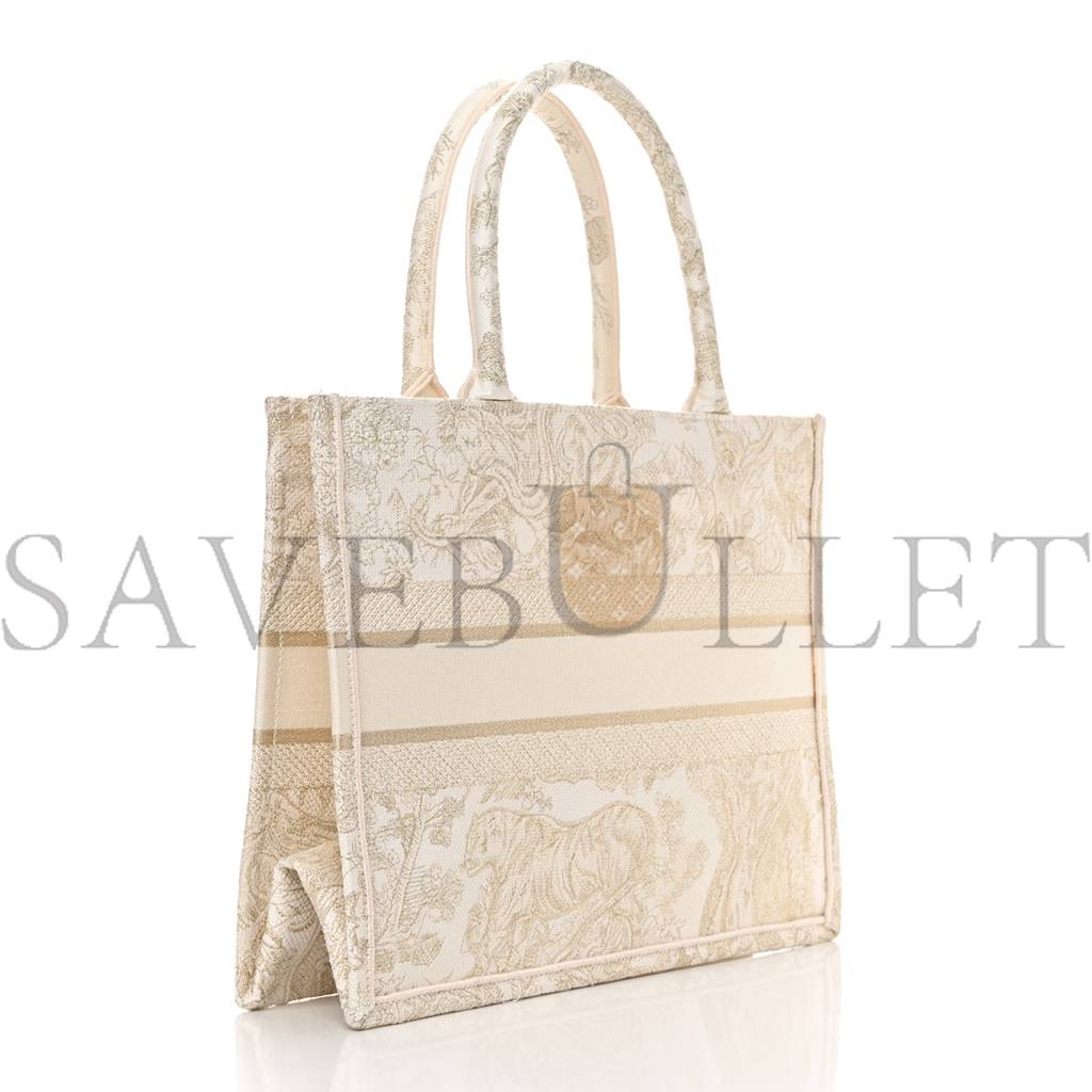 DIOR CANVAS EMBROIDERED MEDIUM DIORIVIERA TOILE DE JOUY BOOK TOTE GOLD (36*27*7cm)