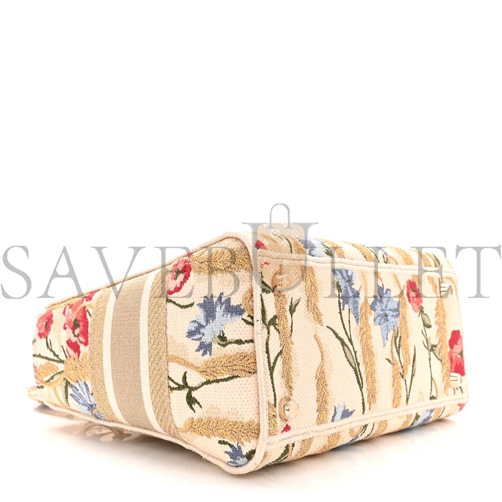 DIOR CANVAS EMBROIDERED HIBISCUS PRINTED MEDIUM LADY D-LITE BEIGE MULTICOLOR (23*20*11.4cm)