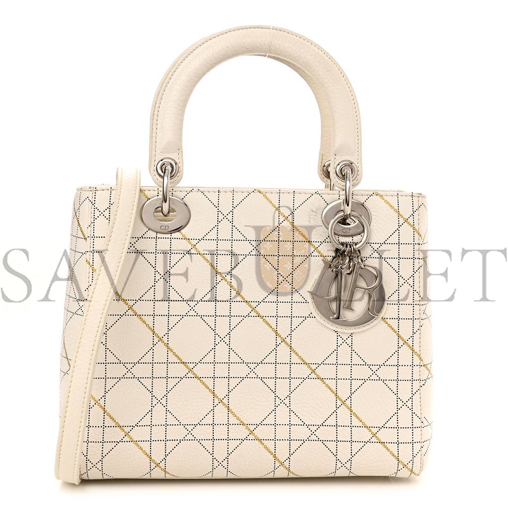 DIOR CALFSKIN CANNAGE PRINT MEDIUM LADY DIOR WHITE (23*20*12.1cm)