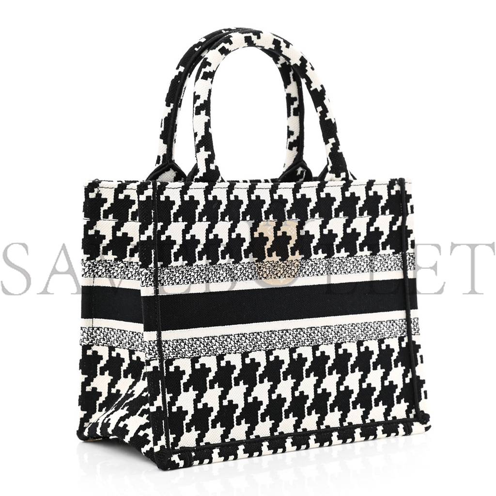 DIOR CANVAS HOUNDSTOOTH EMBROIDERED SMALL BOOK TOTE BLACK WHITE (27*22*11.4cm)