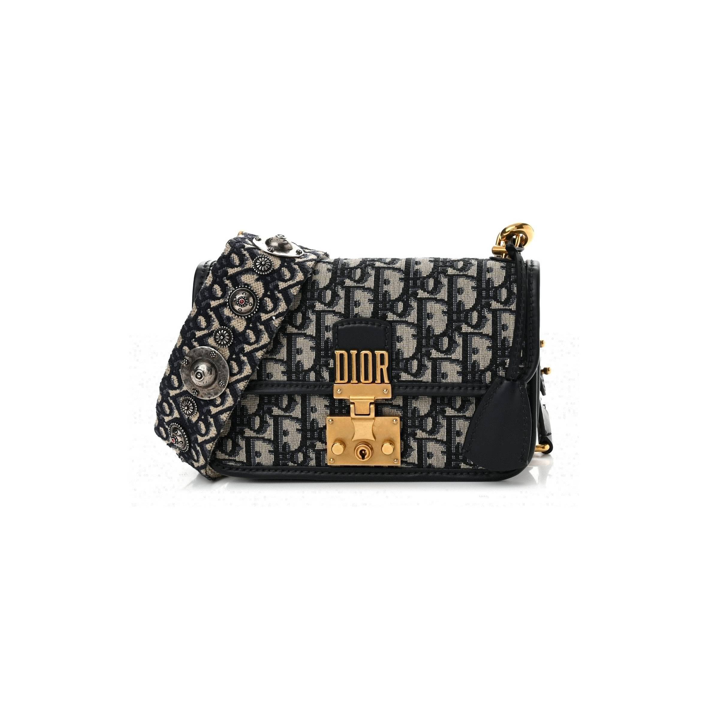 DIOR OBLIQUE SMALL DIORADDICT FLAP BAG NAVY BLUE (21*14*5.1cm)