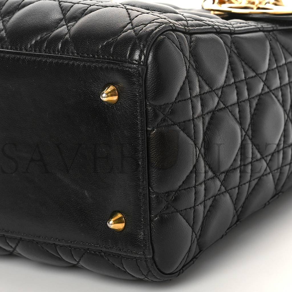 DIOR LAMBSKIN CANNAGE MEDIUM LADY DIOR BLACK (23*20*12.7cm) 