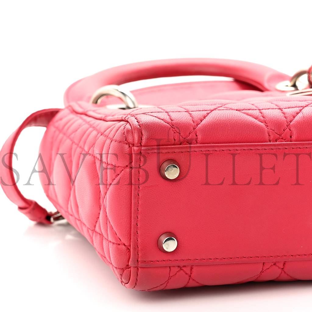 DIOR LAMBSKIN CANNAGE MINI LADY DIOR FUCHSIA (17*15*7cm)