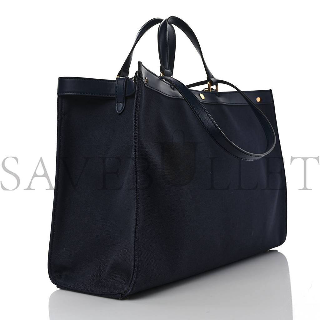 FENDI CANVAS VITELLO KING FF EMBROIDERED MEDIUM PEEKABOO X-TOTE BLUE (41*29*15cm)