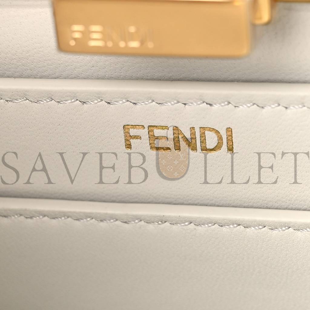 FENDI VITELLO SETA SHINY NAPPA BI-COLOR SMALL PEEKABOO I SEE U SATCHEL REAL TIFFANY WHITE (27*20*11cm)